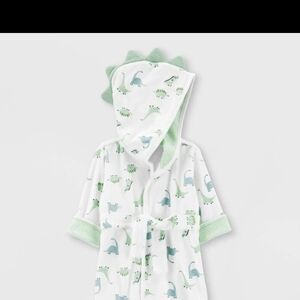 Dinosaur Print Baby Robe - White and Green